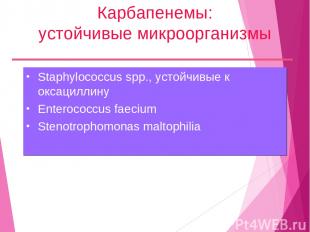 Карбапенемы: устойчивые микроорганизмы Staphylococcus spp., устойчивые к оксацил
