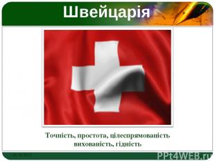 Швейцарія Точність, простота, цілеспрямованість вихованість, гідність 01.10.2012
