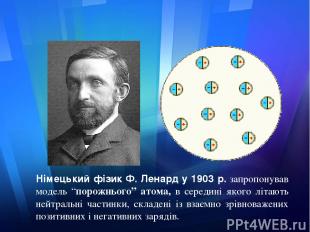 Німецький фізик Ф. Ленард у 1903 р. запропонував модель “порожнього” атома, в се