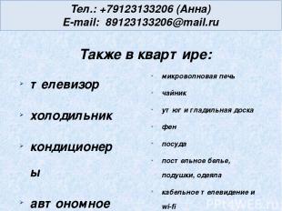 Тел.: +79123133206 (Анна) E-mail: 89123133206@mail.ru