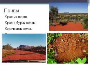 Почвы Красные почвы Красно-бурые почвы Коричневые почвы Серо-коричневые почвы