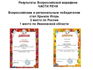 Результаты Всероссийской марафона ЧАСТИ РЕЧИ Всероссийским и региональным победи
