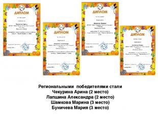 Региональными победителями стали Чекурина Арина (2 место) Лапшина Александра (2