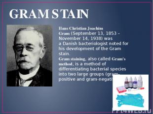 GRAM STAIN Hans Christian Joachim Gram (September 13, 1853 – November 14, 1938)