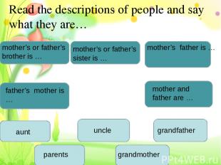 mother’s or father’s brother is … uncle mother’s or father’s sister is … aunt mo