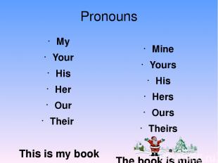 Pronouns My Your His Her Our Their This is my book Mine Yours His Hers Ours Thei