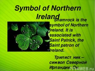 Symbol of Northern Ireland Shamrock is the symbol of Northern Ireland. It is ass