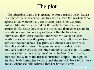 The plot The Sheridan family is preparing to host a garden party. Laura is suppo