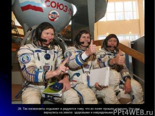 28. Так космонавты отдыхают и радуются тому, что их полет прошел успешно. Что он